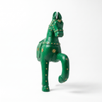 Wooden Horse Wall Hanging | Green with Brass Studded | 13.5x6x3.5 inch