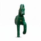 Wooden Horse Wall Hanging | Green with Brass Studded | 13.5x6x3.5 inch