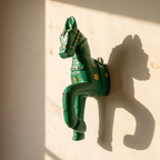 Wooden Horse Wall Hanging | Green with Brass Studded | 13.5x6x3.5 inch