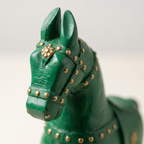 Wooden Horse Wall Hanging | Green with Brass Studded | 13.5x6x3.5 inch