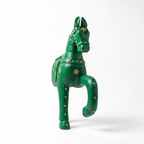Wooden Horse Wall Hanging | Green with Brass Studded | 13.5x6x3.5 inch