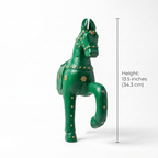 Wooden Horse Wall Hanging | Green with Brass Studded | 13.5x6x3.5 inch