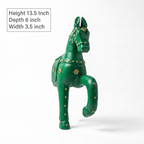 Wooden Horse Wall Hanging | Green with Brass Studded | 13.5x6x3.5 inch