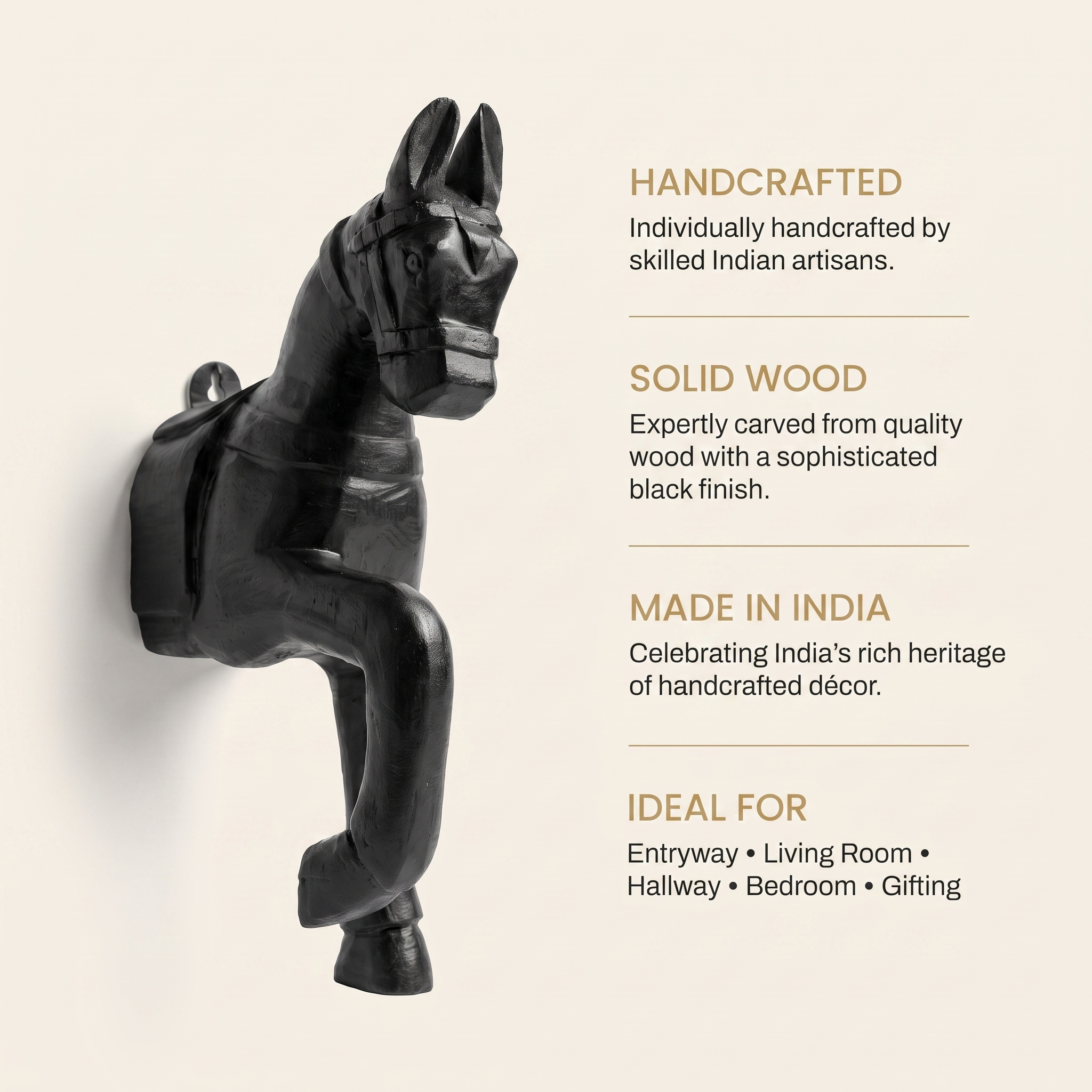 Wooden Horse Wall Hanging | Black | 13.5x6x3.5 inch