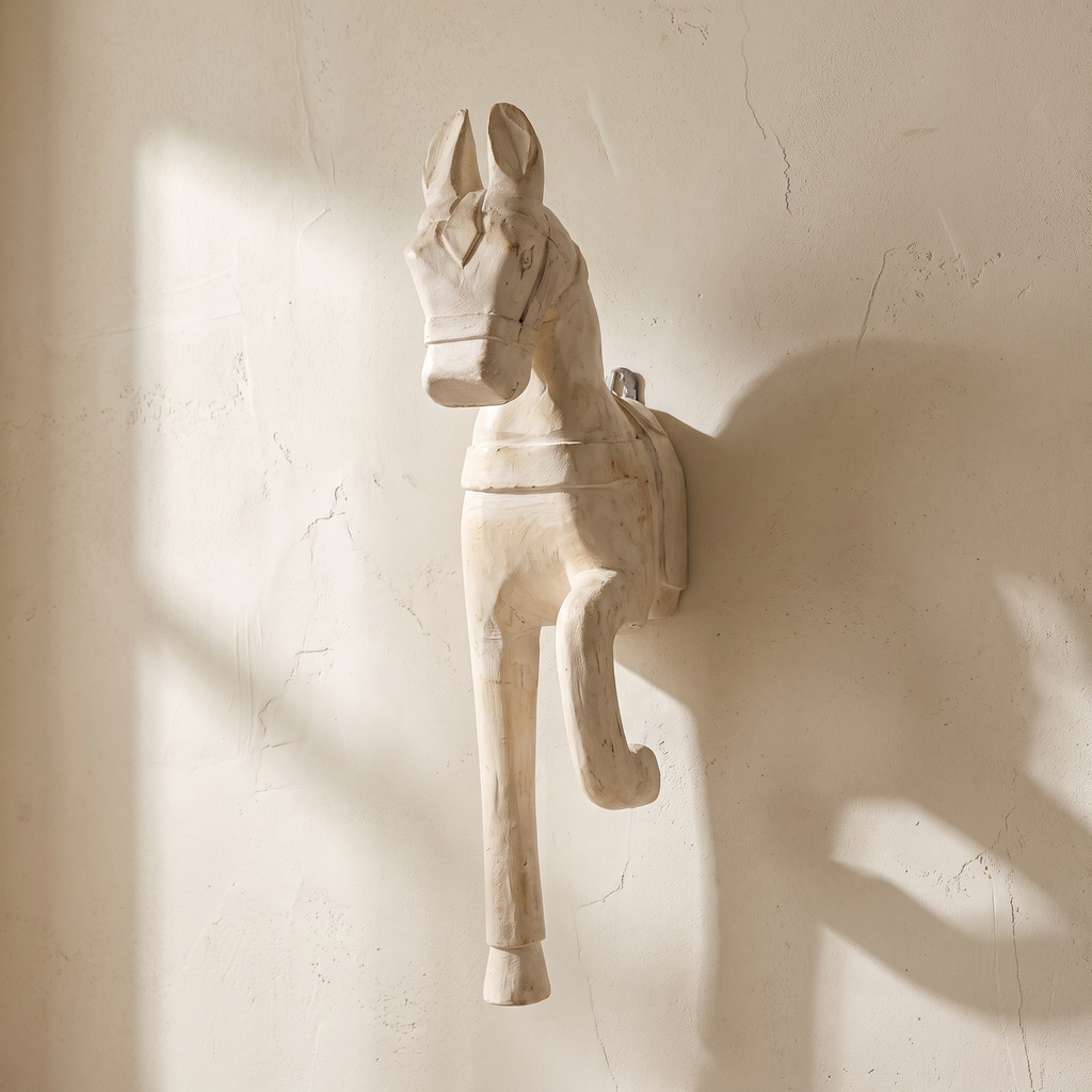 Wooden Horse Wall Hanging Large | White | 23x8x4.5 inch