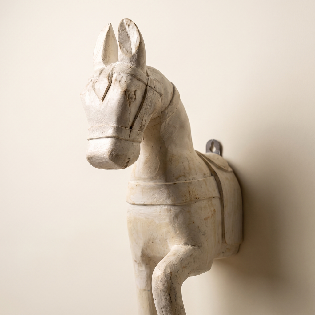 Wooden Horse Wall Hanging Large | White | 23x8x4.5 inch