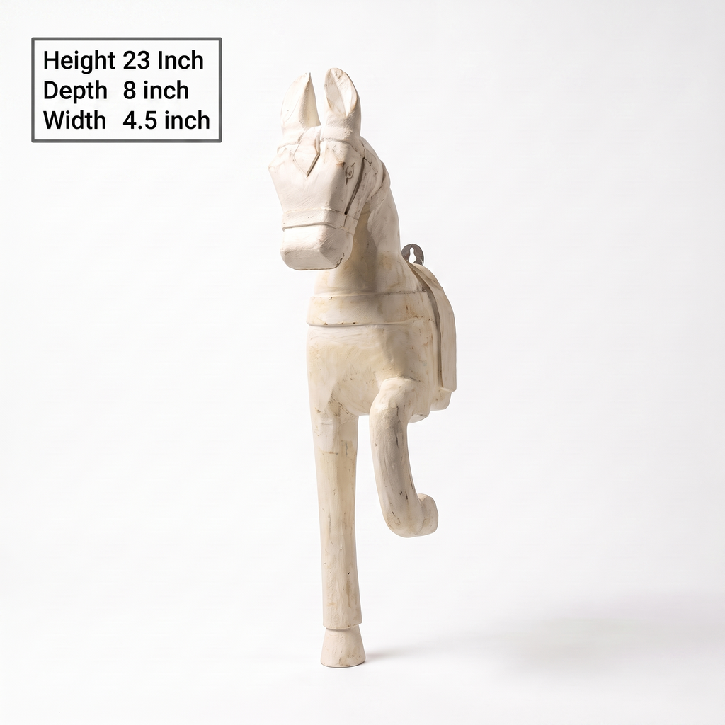 Wooden Horse Wall Hanging Large | White | 23x8x4.5 inch