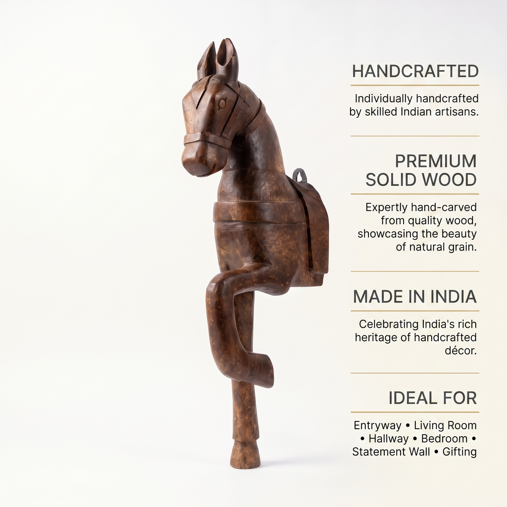 Wooden Horse Wall Hanging Large | Brown/Wood Finish | 23x8x4.5 inch