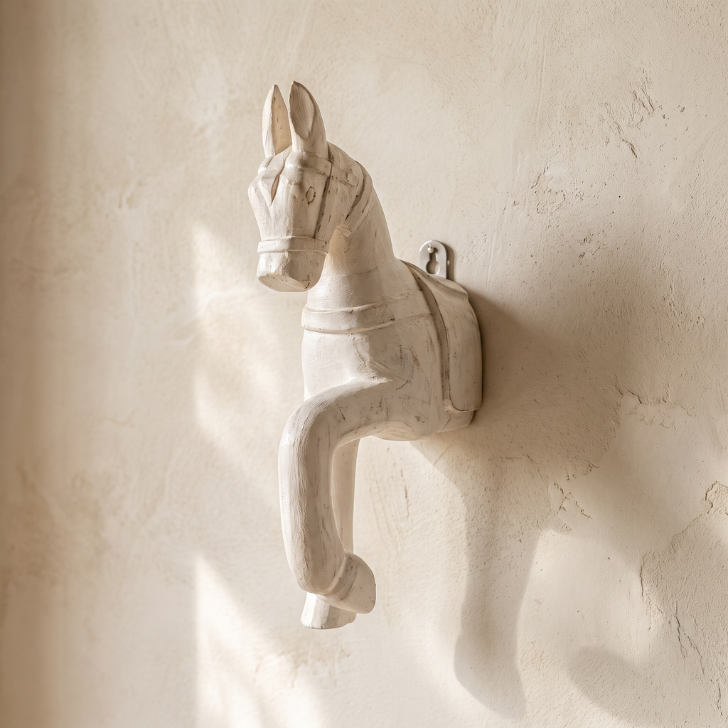 Wooden Horse Wall Hanging | White | 13.5x6x3.5 inch