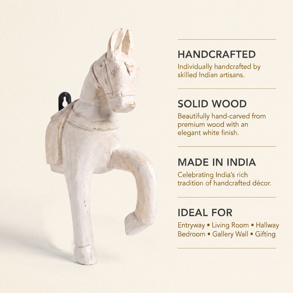 Wooden Horse Wall Hanging | White | 13.5x6x3.5 inch
