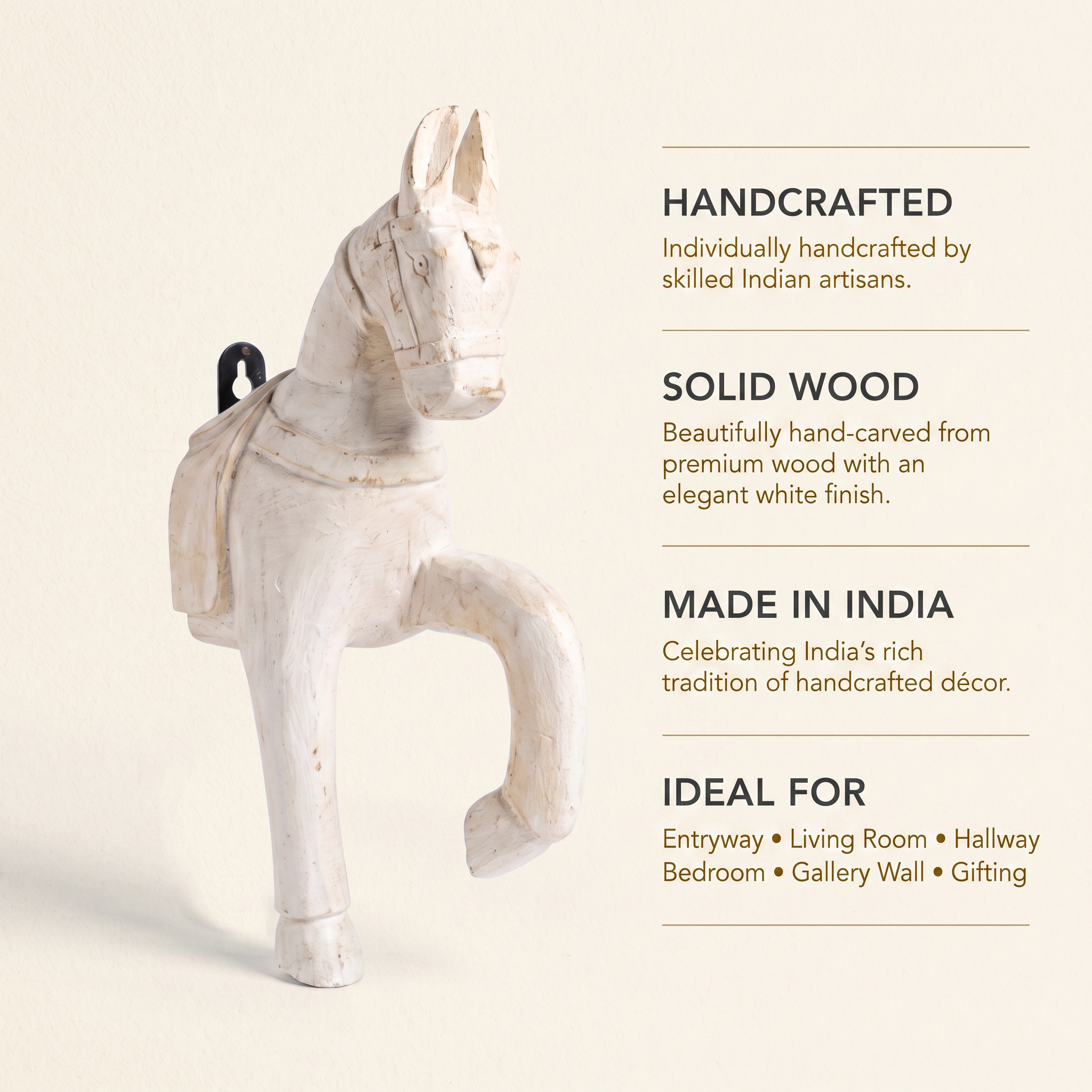 Wooden Horse Wall Hanging | White | 13.5x6x3.5 inch
