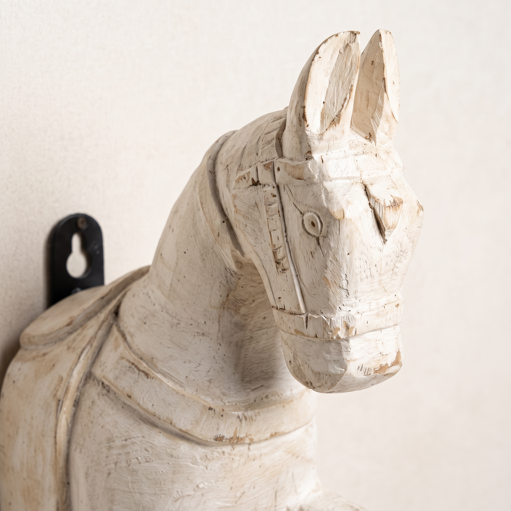 Wooden Horse Wall Hanging | White | 13.5x6x3.5 inch