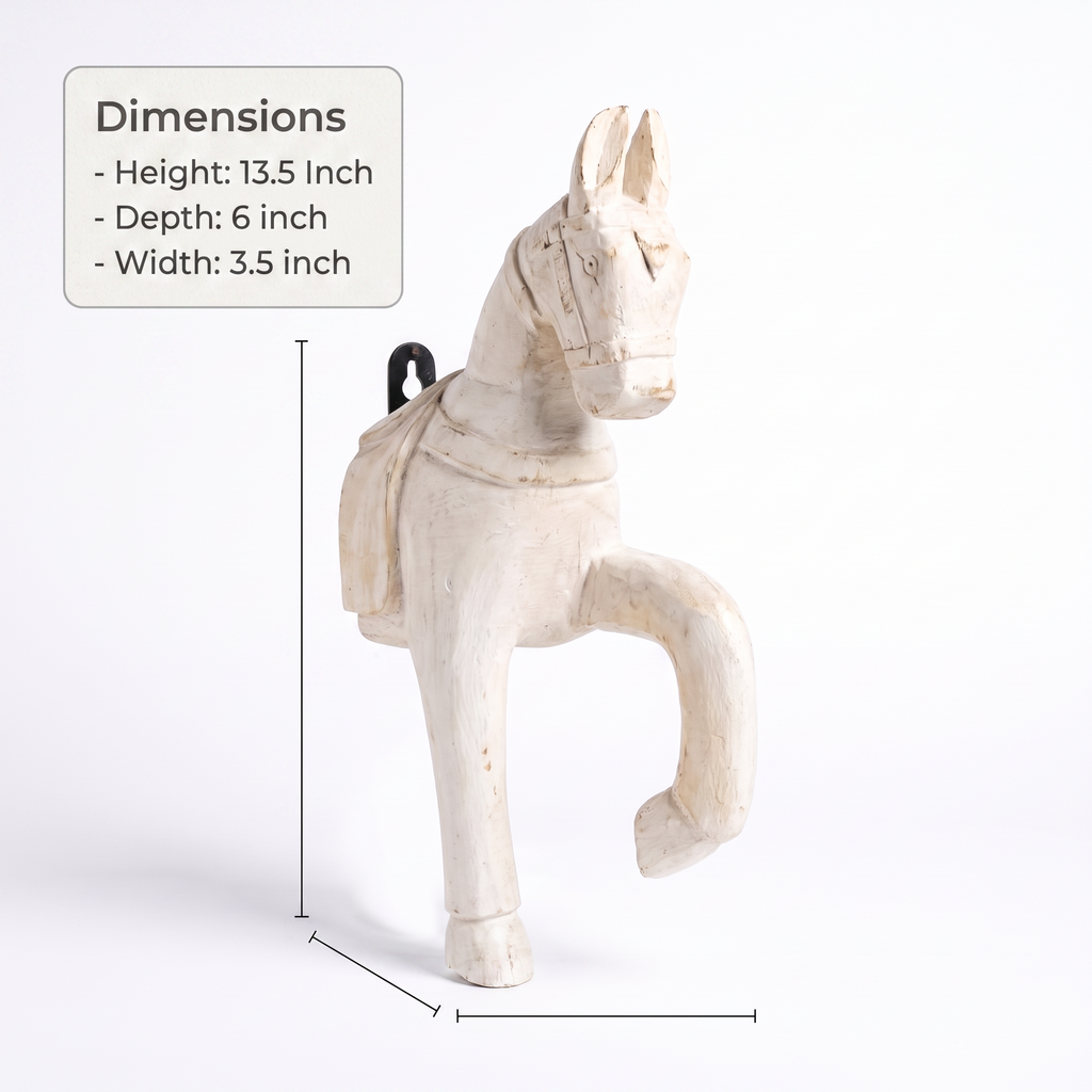 Wooden Horse Wall Hanging | White | 13.5x6x3.5 inch