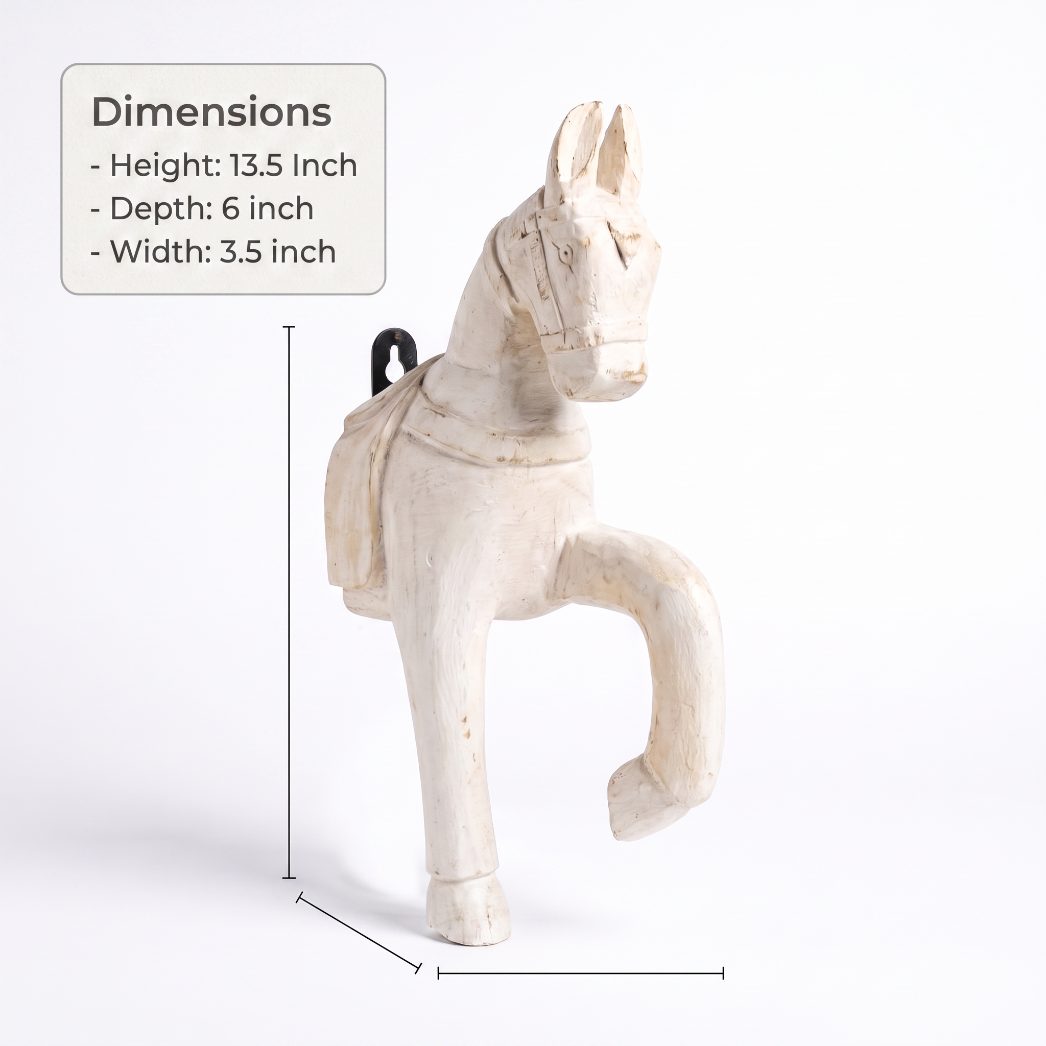 Wooden Horse Wall Hanging | White | 13.5x6x3.5 inch