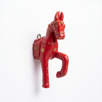 Wooden Horse Wall Hanging | Red with Brass Studded | 13.5x6x3.5 inch
