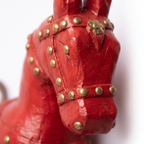 Wooden Horse Wall Hanging | Red with Brass Studded | 13.5x6x3.5 inch