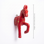 Wooden Horse Wall Hanging | Red with Brass Studded | 13.5x6x3.5 inch
