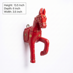 Wooden Horse Wall Hanging | Red with Brass Studded | 13.5x6x3.5 inch
