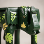 Wooden Elephant Stool | Green with Leaf motifs | 14.5x14.5x14.5 inch