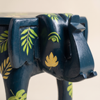 Wooden Elephant Stool | Blue with Leaf motifs | 14.5x14.5x14.5 inch