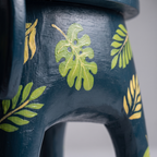 Wooden Elephant Stool | Blue with Leaf motifs | 14.5x14.5x14.5 inch