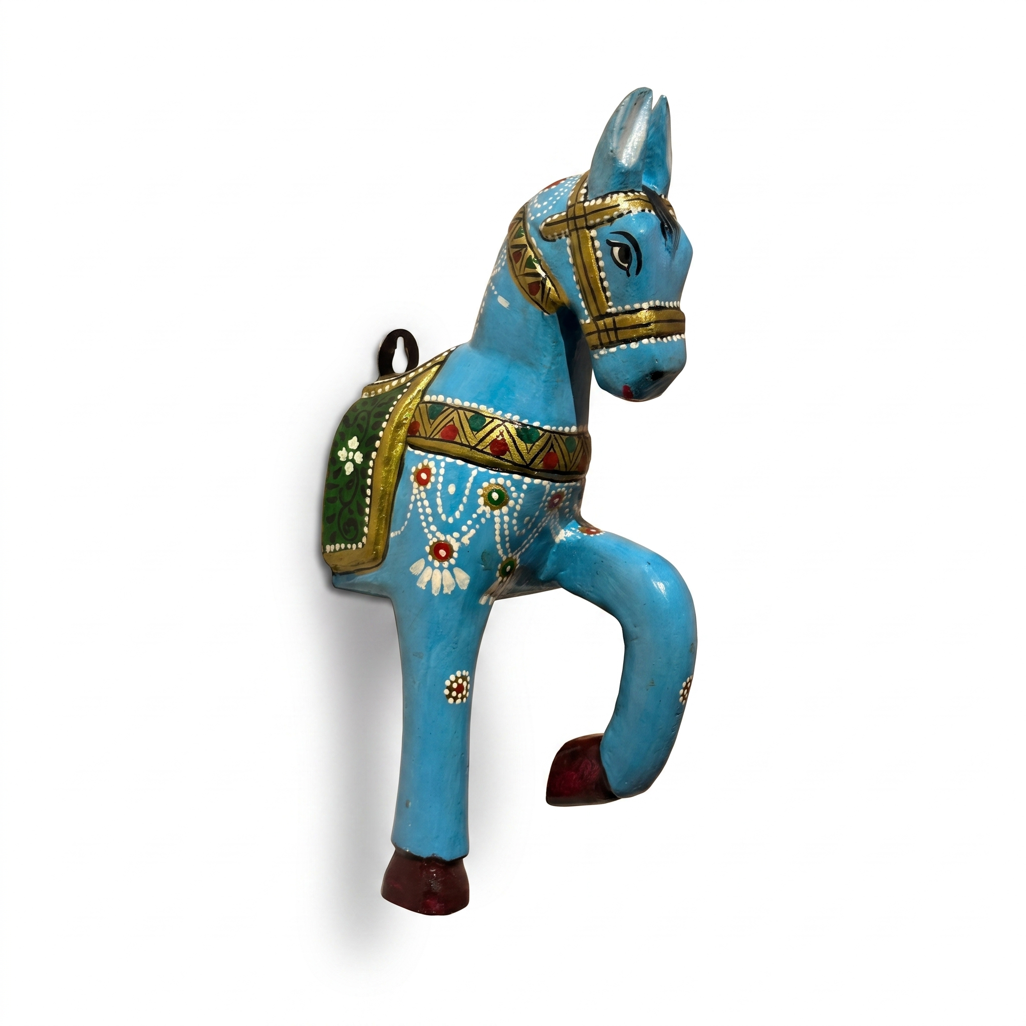 Wooden Horse Wall Hanging | Handpainted Blue | 13.5x6x3.5 inch
