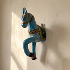 Wooden Horse Wall Hanging | Handpainted Blue | 13.5x6x3.5 inch
