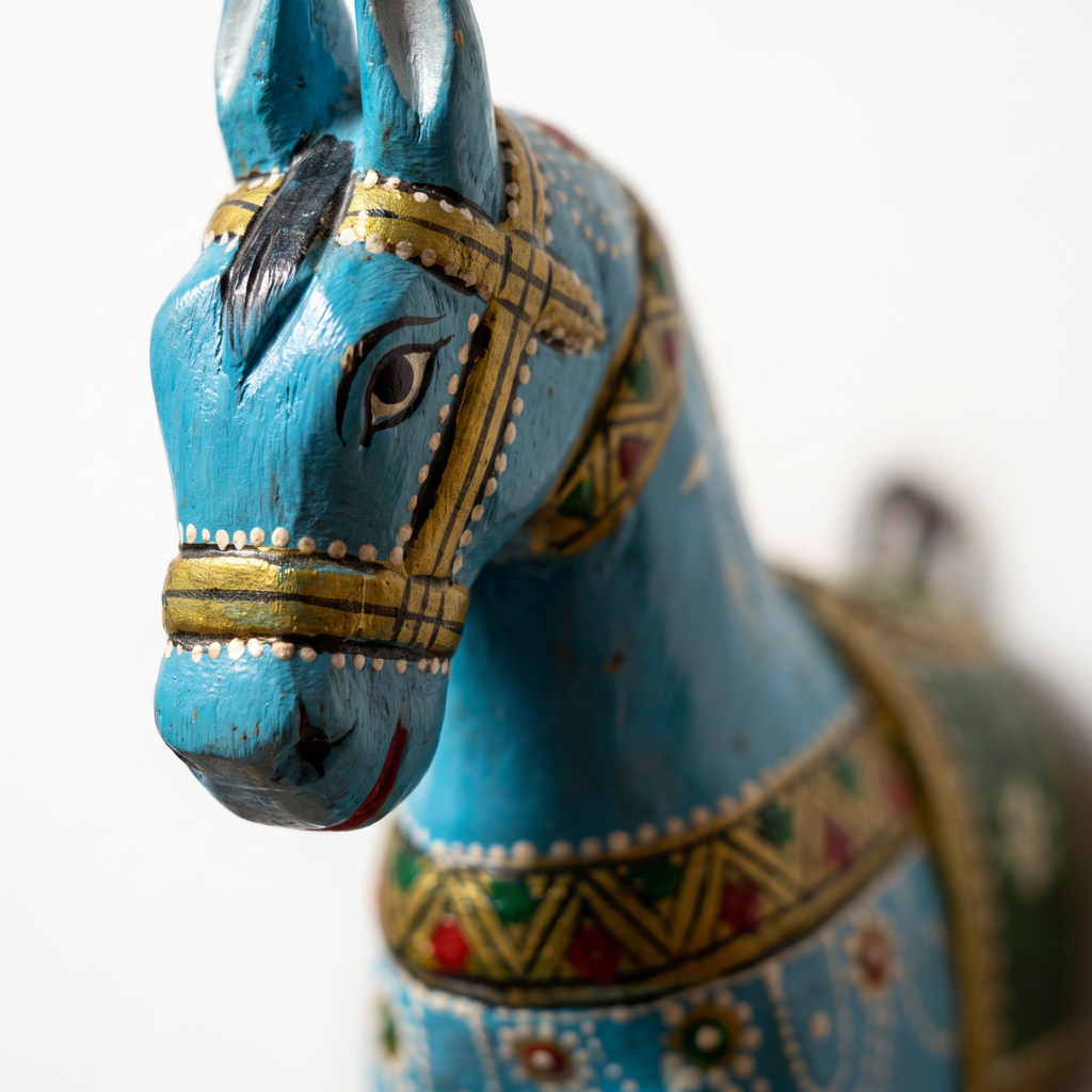 Wooden Horse Wall Hanging | Handpainted Blue | 13.5x6x3.5 inch