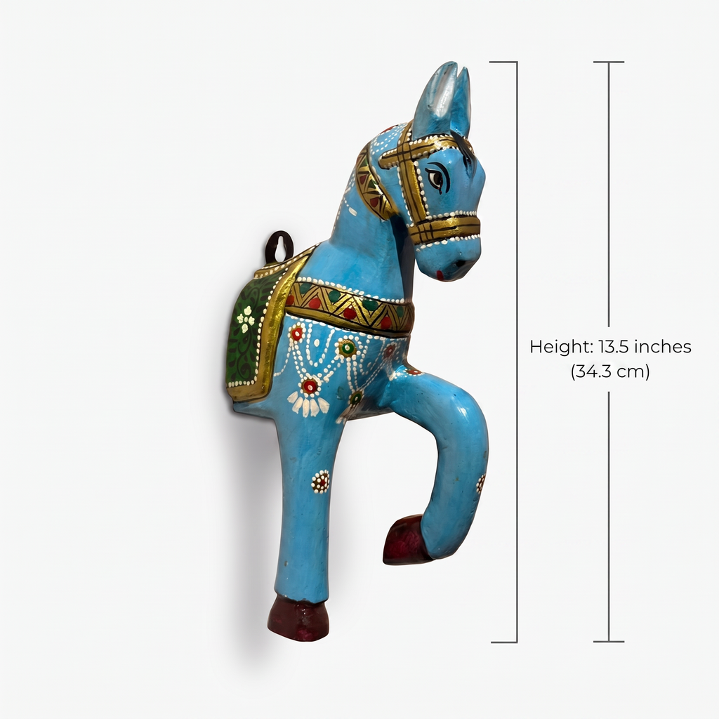 Wooden Horse Wall Hanging | Handpainted Blue | 13.5x6x3.5 inch