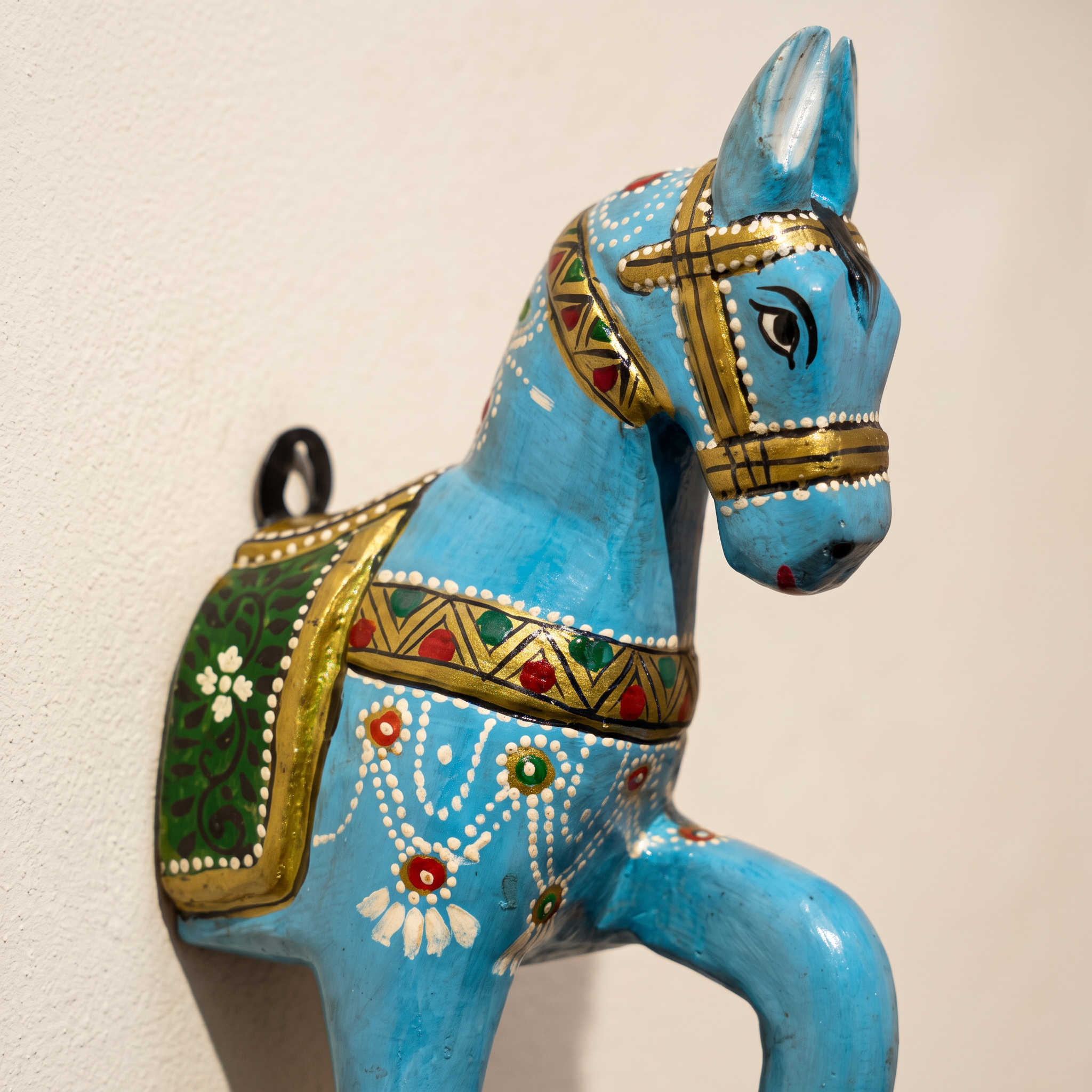 Wooden Horse Wall Hanging | Handpainted Blue | 13.5x6x3.5 inch