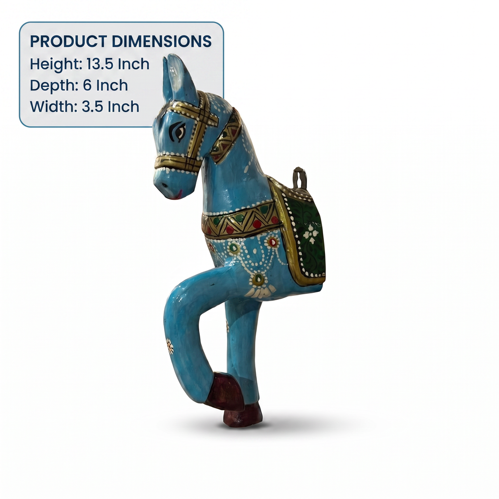 Wooden Horse Wall Hanging | Handpainted Blue | 13.5x6x3.5 inch