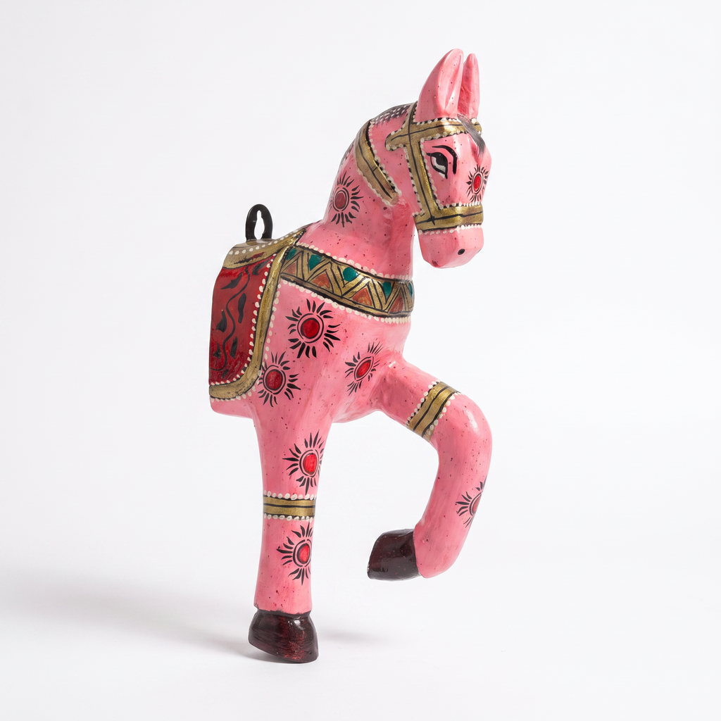 Wooden Horse Wall Hanging | Handpainted Pink | 13.5x6x3.5 inch