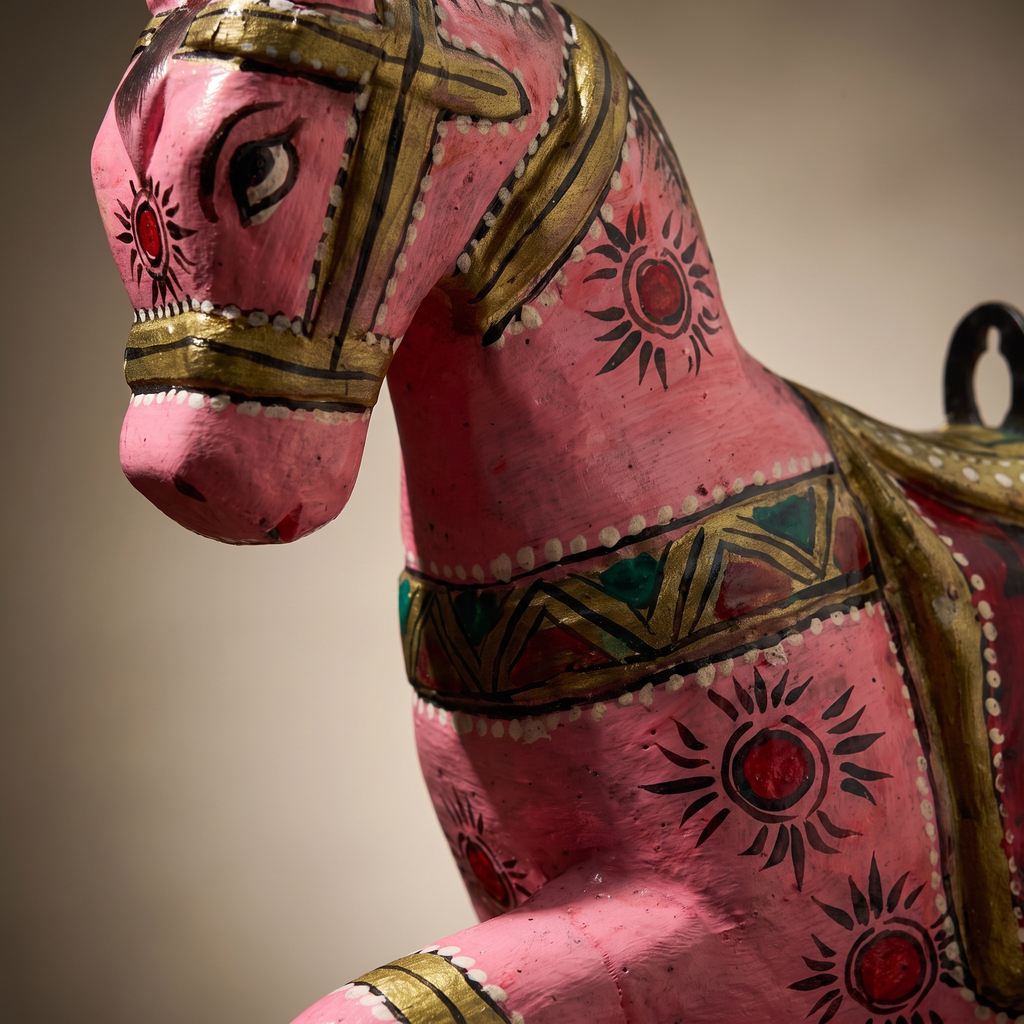 Wooden Horse Wall Hanging | Handpainted Pink | 13.5x6x3.5 inch