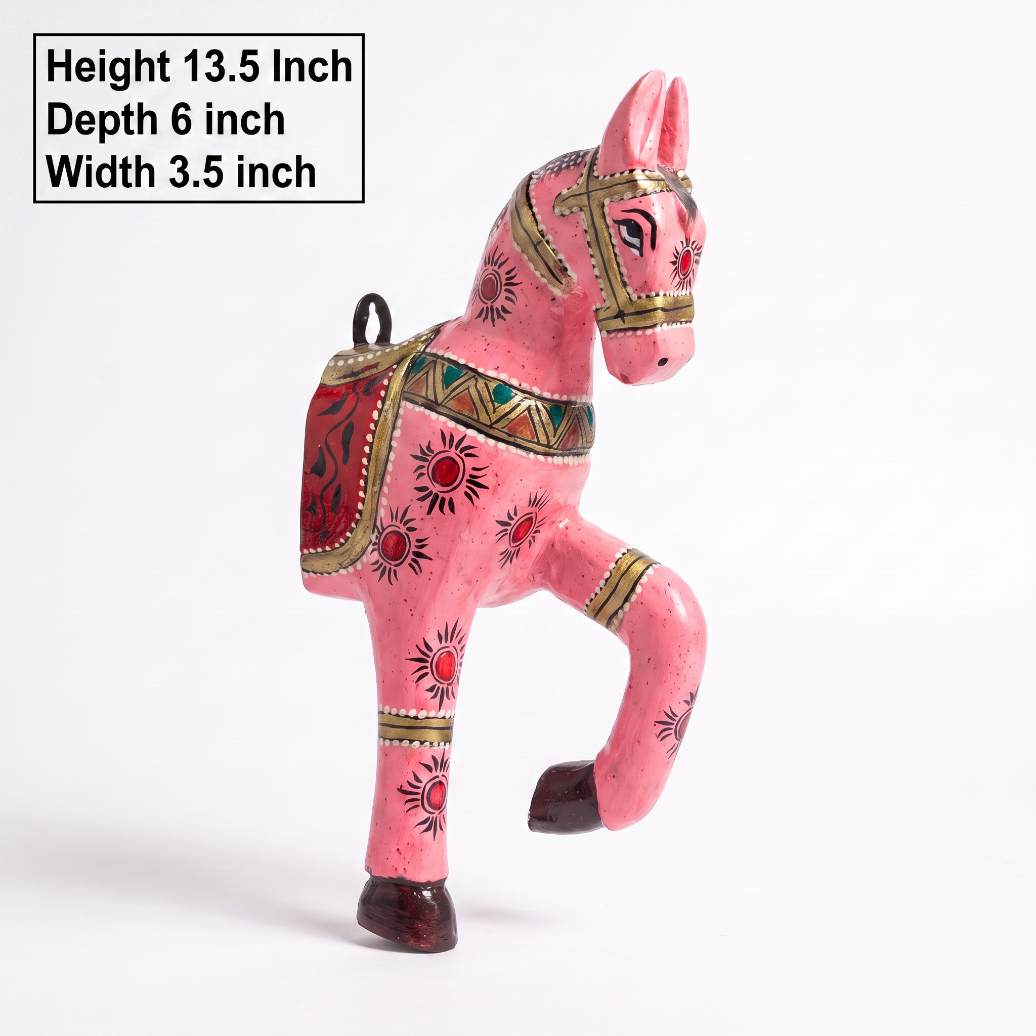 Wooden Horse Wall Hanging | Handpainted Pink | 13.5x6x3.5 inch