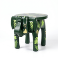 Wooden Elephant Stool | Green with Leaf Motifs | 12x11x11 inch