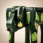 Wooden Elephant Stool | Green with Leaf Motifs | 12x11x11 inch
