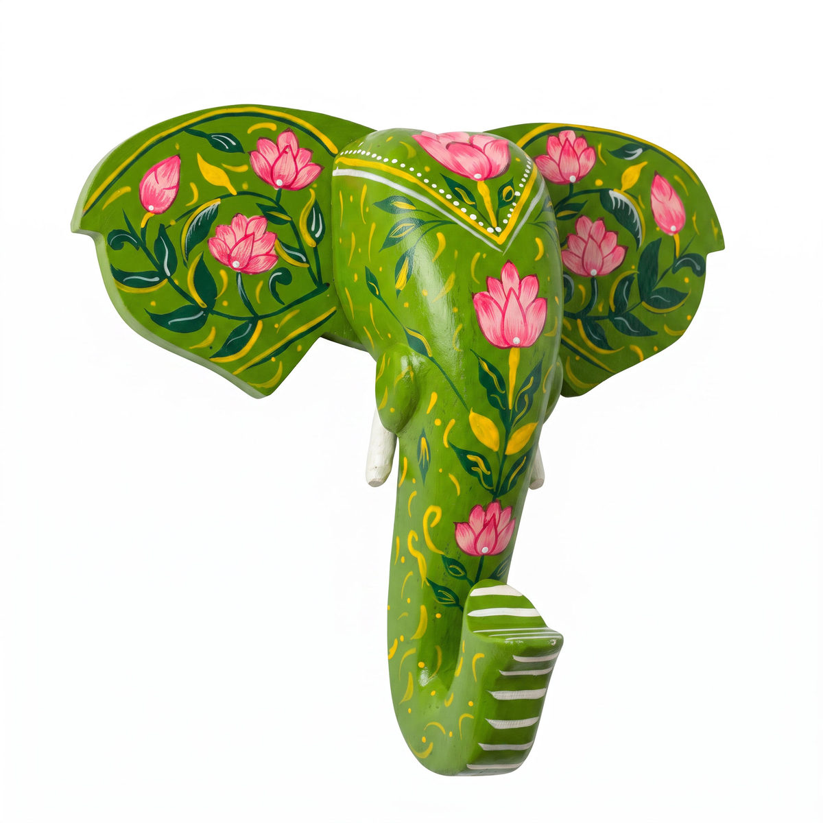 Handpainted Wooden Elephant Wall Decor | Light Green | 11 Inch
