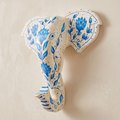 Handpainted Wooden Elephant Wall Decor | White | 11 Inch