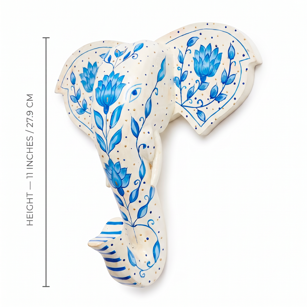 Handpainted Wooden Elephant Wall Decor | White | 11 Inch