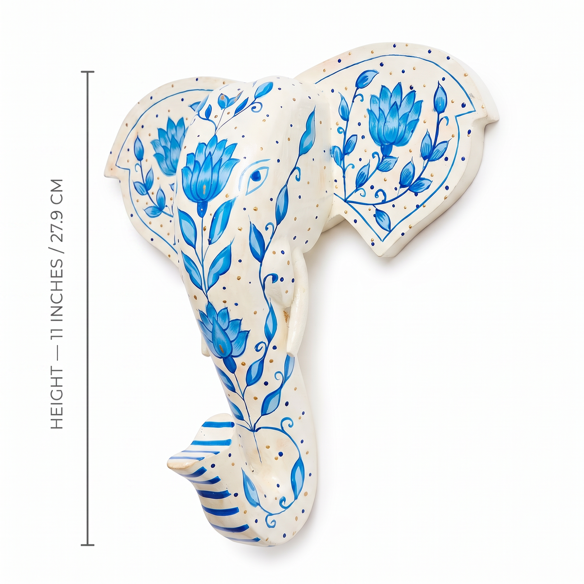 Handpainted Wooden Elephant Wall Decor | White | 11 Inch