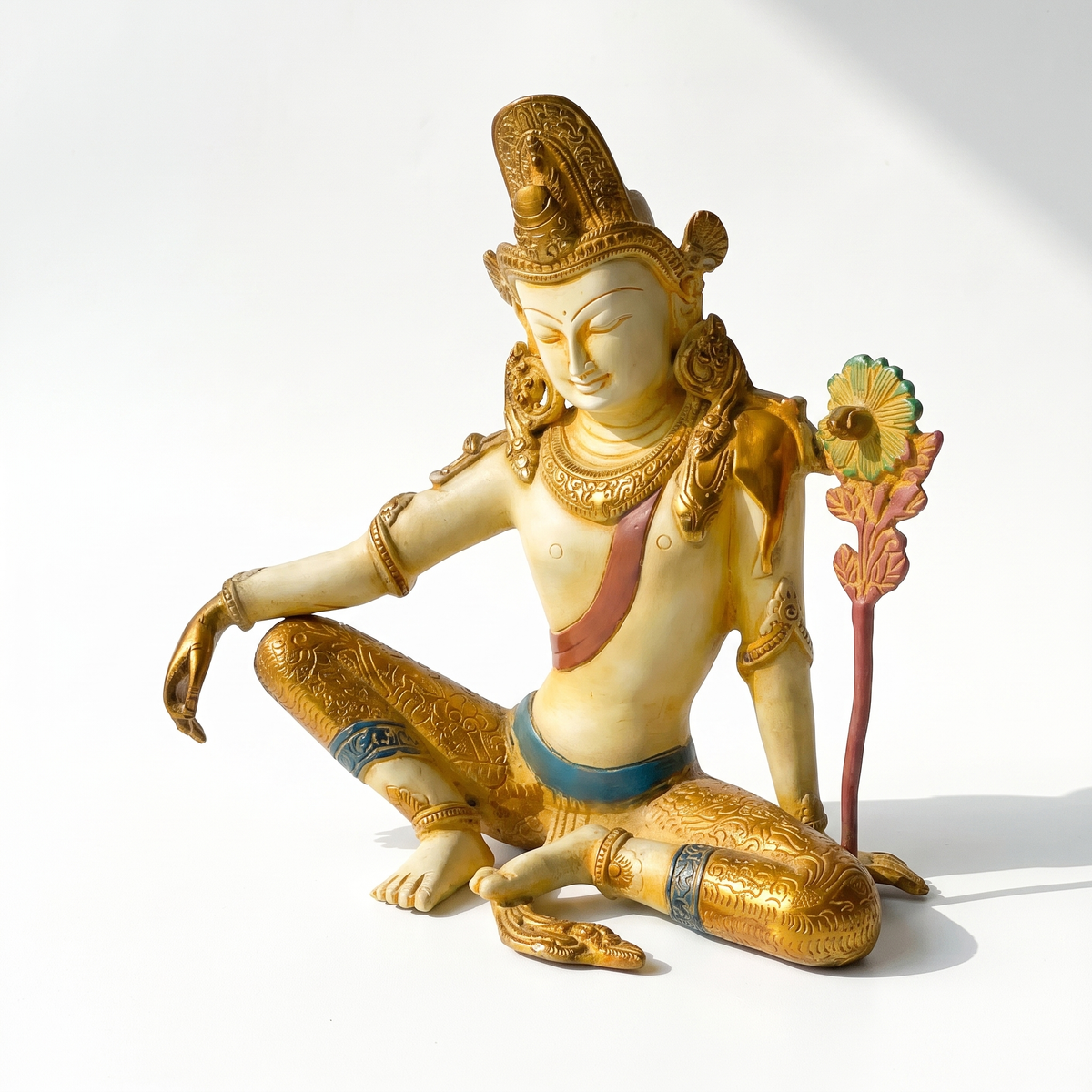 Brass Indra Dev | White Finish |11x11x6 Inch