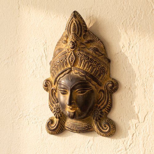 Brass Tara Devi Wall Mask Decor | 9x6x2 Inch