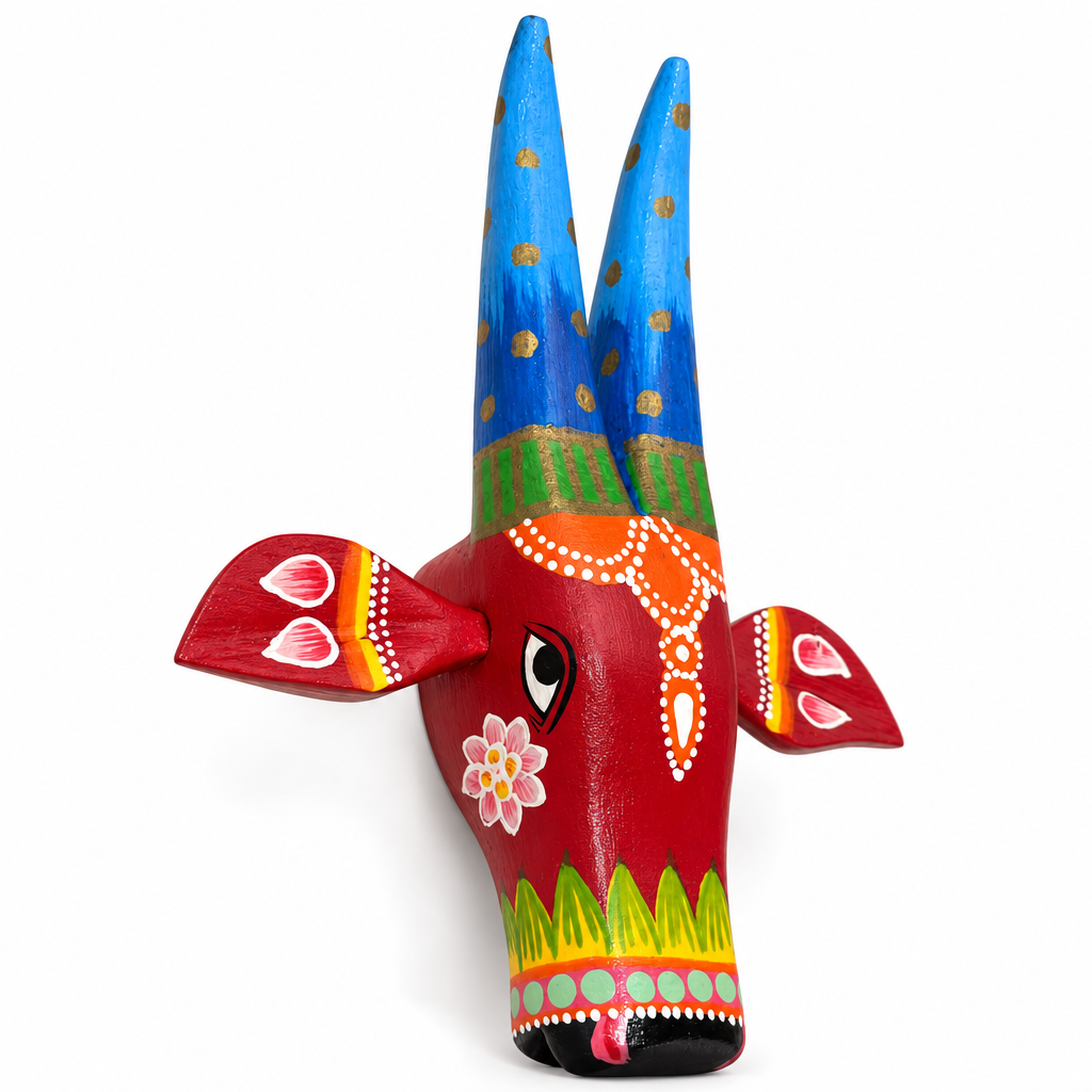 Handpainted Wooden Nandi/Cow Wall Decor | Red | 8x7x2 Inches