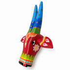 Handpainted Wooden Nandi/Cow Wall Decor | Red | 8x7x2 Inches