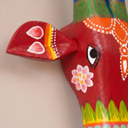 Handpainted Wooden Nandi/Cow Wall Decor | Red | 8x7x2 Inches
