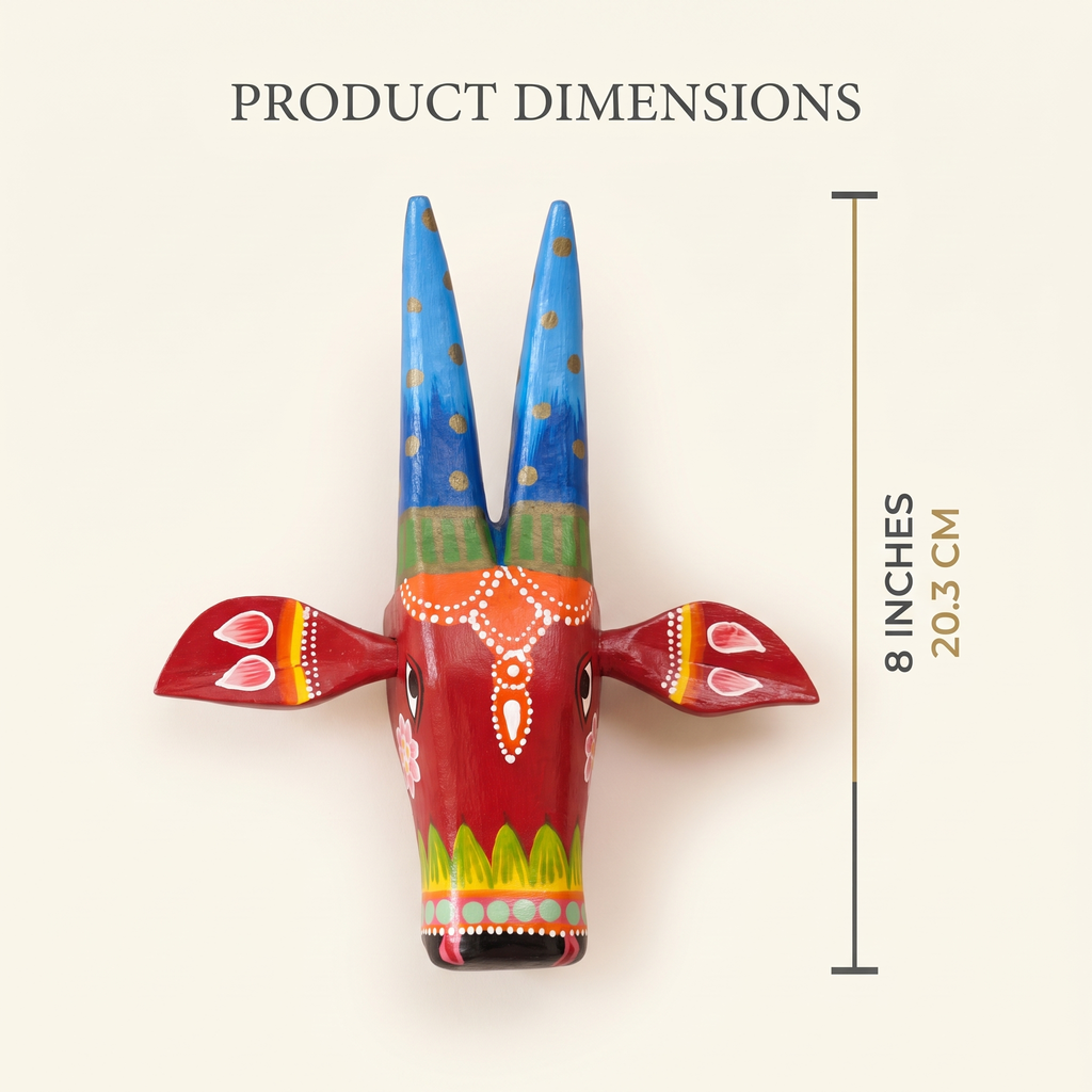 Handpainted Wooden Nandi/Cow Wall Decor | Red | 8x7x2 Inches