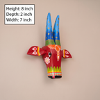 Handpainted Wooden Nandi/Cow Wall Decor | Red | 8x7x2 Inches