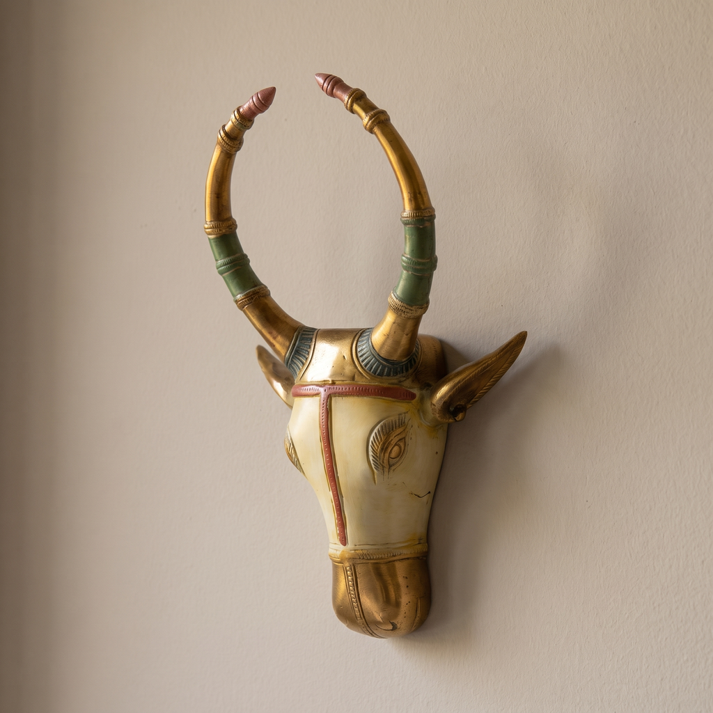 Brass Nandi Wall Decor | White | 9.5x6x2 Inch