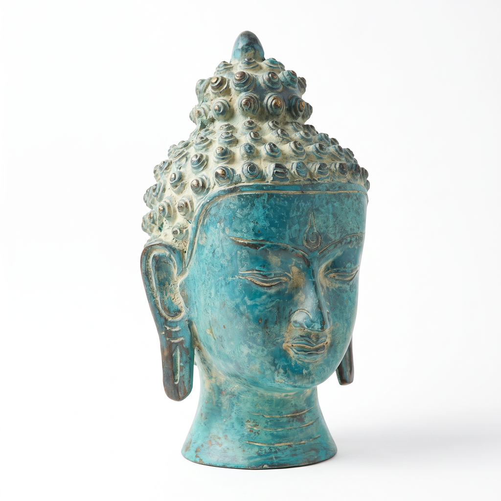 Brass Buddha Face | Turquoise Finish | 10x6x6 Inches