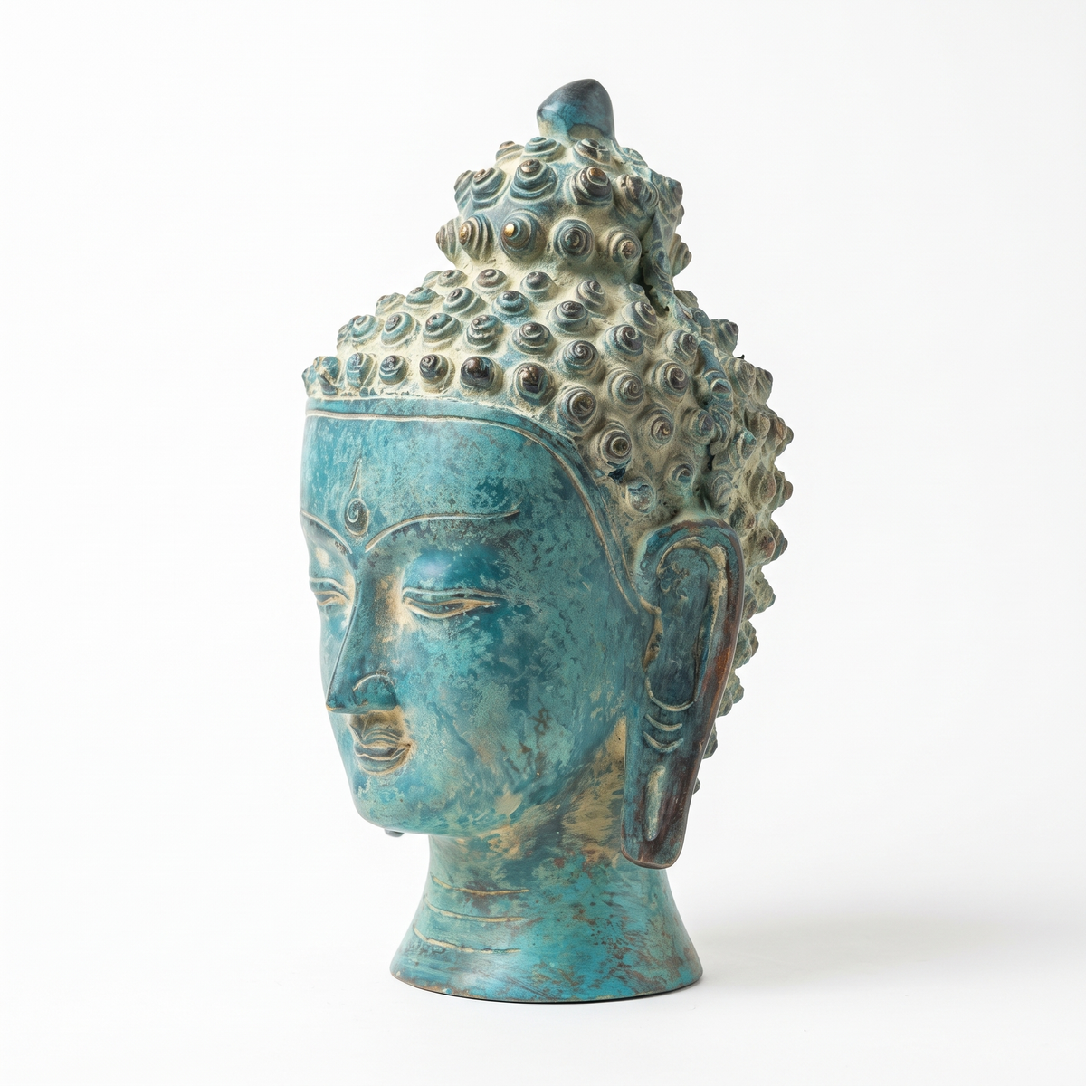 Brass Buddha Face | Turquoise Finish | 10x6x6 Inches